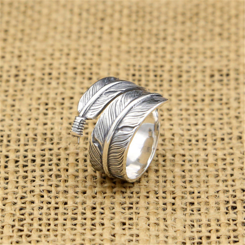 925 Sterling Silver Crooked Curly Feather Adjustable Band Rings Vintage Gothic Punk Antique Designer Luxury Jewelry Accessories