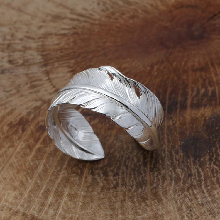 925 Sterling Silver Feather Adjustable Band Rings Vintage Gothic Punk Antique Designer Luxury Jewelry Accessories