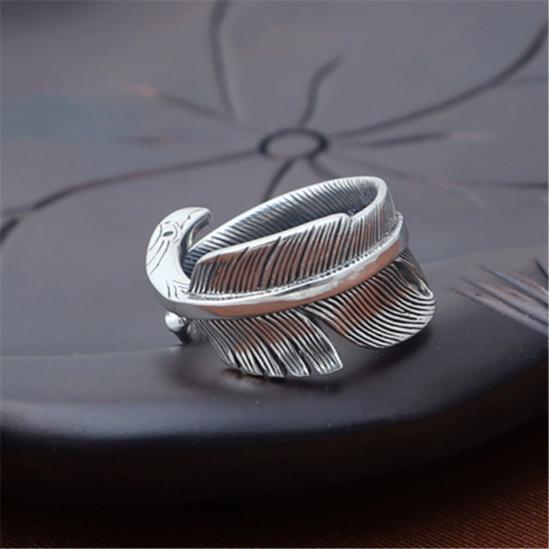 925 Sterling Silver Adjustable Band Rings Crooked Curly Feather Vintage Gothic Punk Antique Designer Luxury Jewelry Accessories