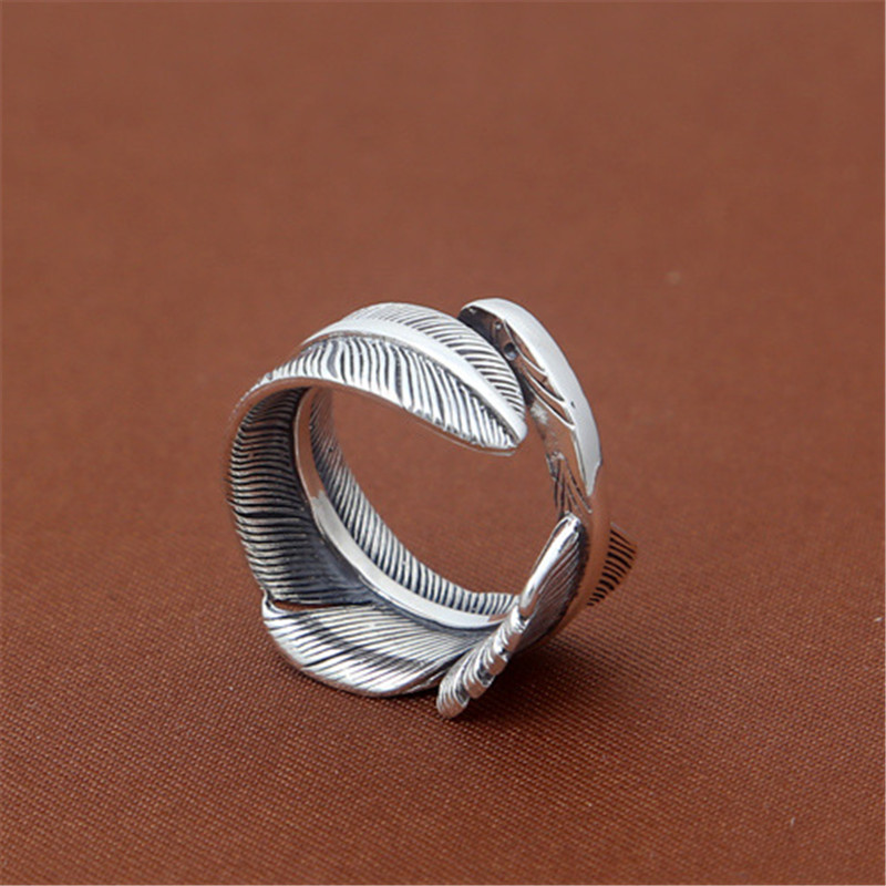 925 Sterling Silver Adjustable Band Rings Crooked Curly Feather Vintage Gothic Punk Antique Designer Luxury Jewelry Accessories