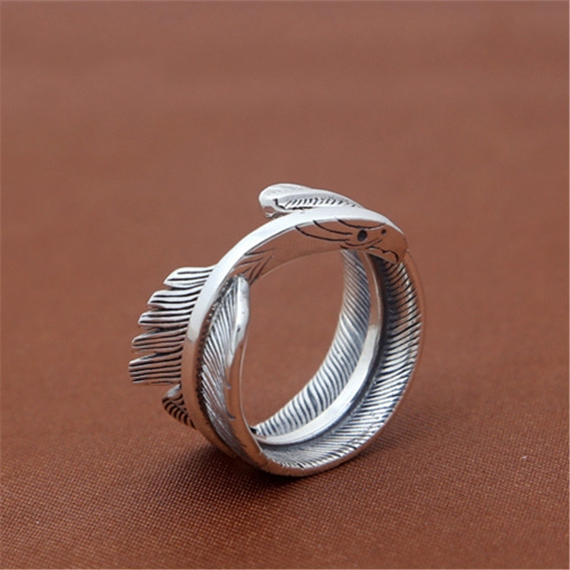 925 Sterling Silver Adjustable Band Rings Crooked Curly Feather Vintage Gothic Punk Antique Designer Luxury Jewelry Accessories
