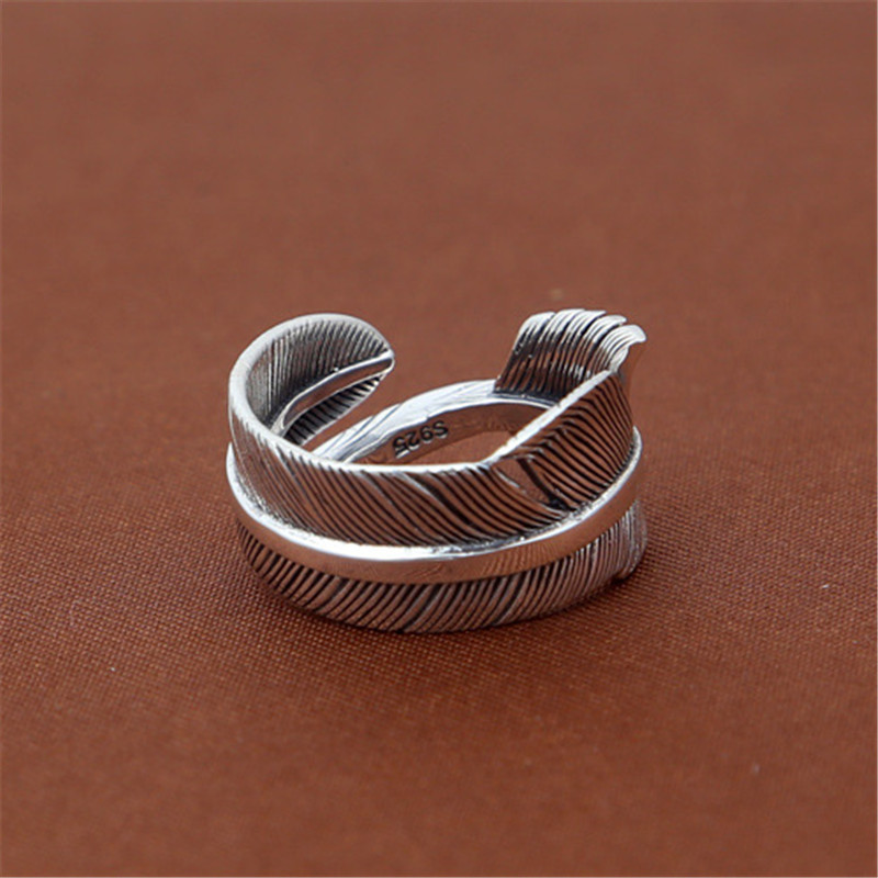 925 Sterling Silver Adjustable Band Rings Crooked Curly Feather Vintage Gothic Punk Antique Designer Luxury Jewelry Accessories