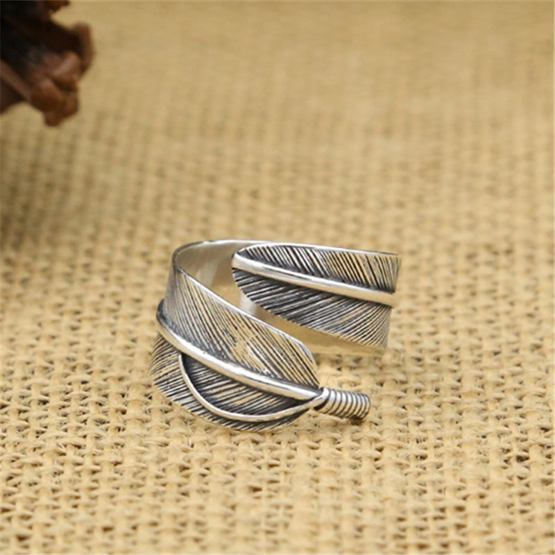 925 Sterling Silver Crooked Curly Feather Adjustable Band Rings Vintage Gothic Punk Antique Designer Luxury Jewelry Accessories