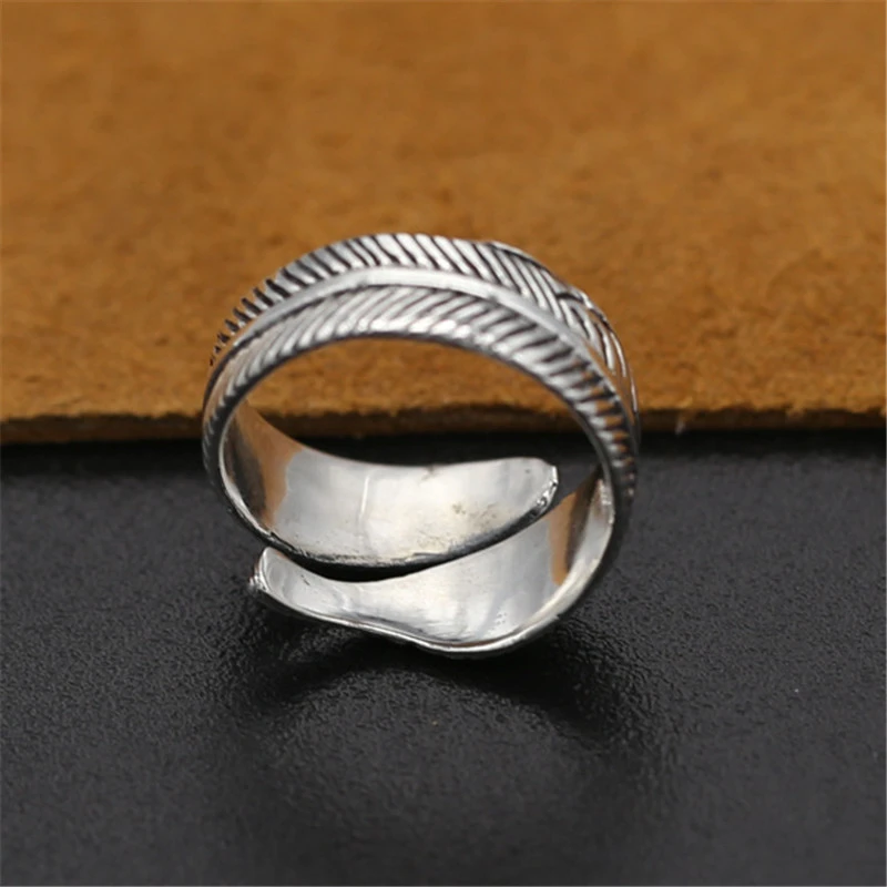 925 Sterling Silver Feather Adjustable Band Rings Vintage Gothic Punk Antique Designer Luxury Jewelry Accessories