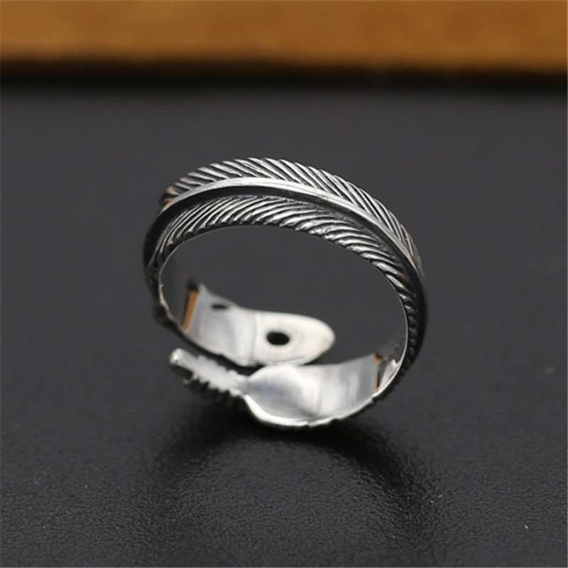 925 Sterling Silver Feather Adjustable Band Rings With Red Stone Vintage Gothic Punk Antique Designer Luxury Jewelry Accessories