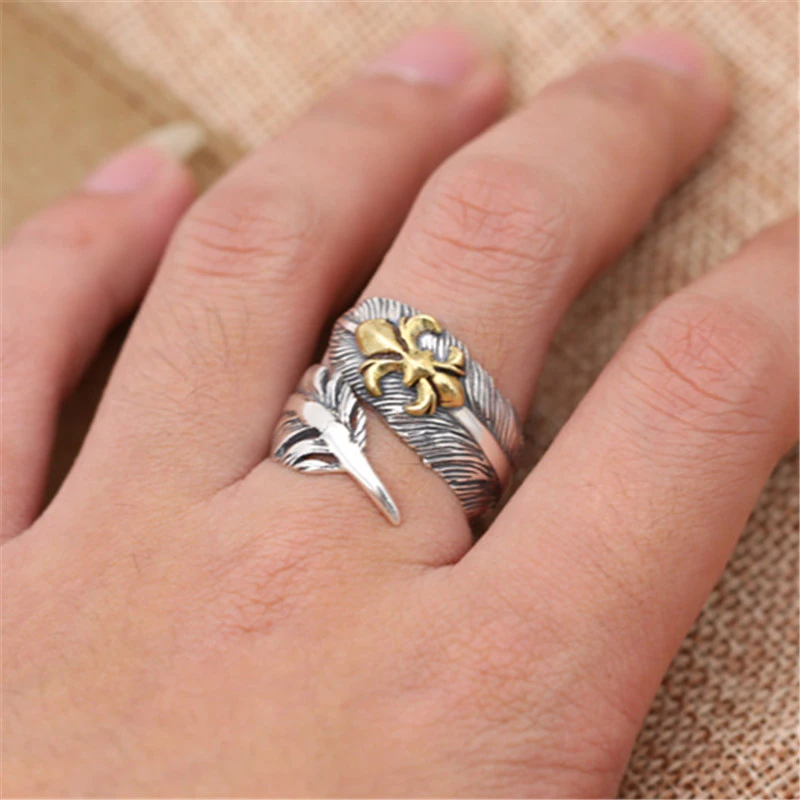 925 Sterling Silver Adjustable Band Rings Crooked Curly Feather Vintage Gothic Punk Antique Designer Luxury Jewelry Accessories