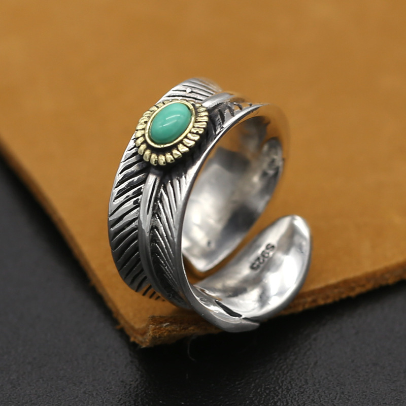 925 Sterling Silver Adjustable Band Rings Crooked Feather Vintage Gothic Punk Antique Designer Luxury Jewelry Accessories