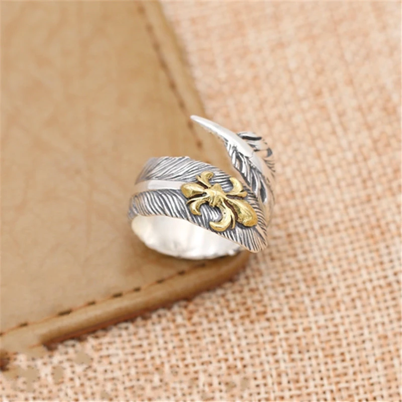 925 Sterling Silver Adjustable Band Rings Crooked Curly Feather Vintage Gothic Punk Antique Designer Luxury Jewelry Accessories