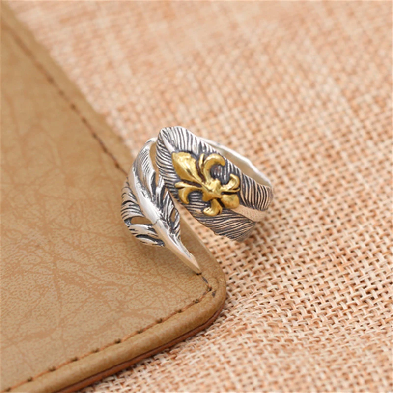 925 Sterling Silver Adjustable Band Rings Crooked Curly Feather Vintage Gothic Punk Antique Designer Luxury Jewelry Accessories