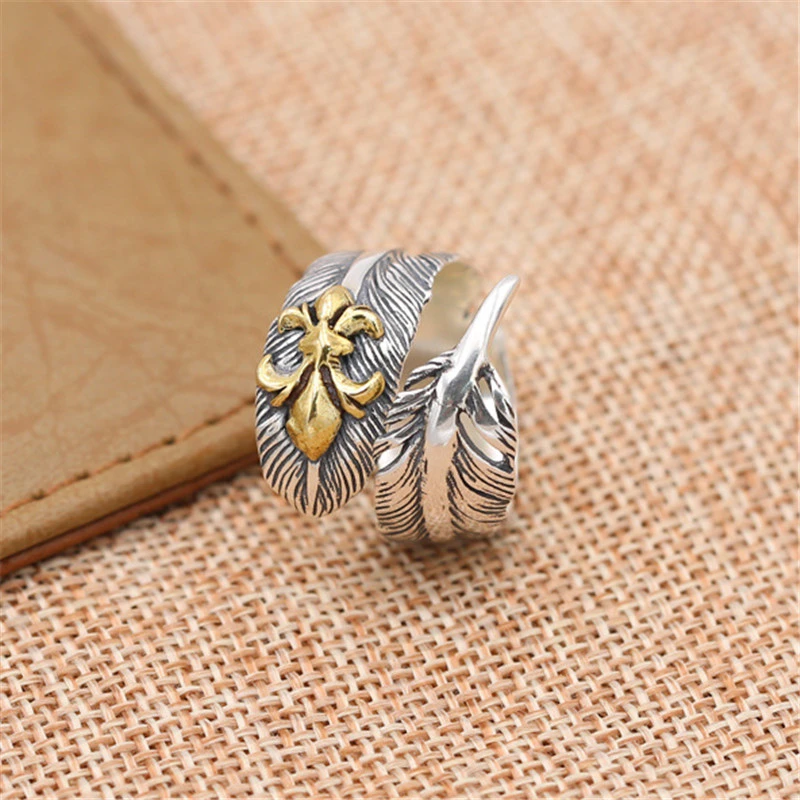 925 Sterling Silver Adjustable Band Rings Crooked Curly Feather Vintage Gothic Punk Antique Designer Luxury Jewelry Accessories