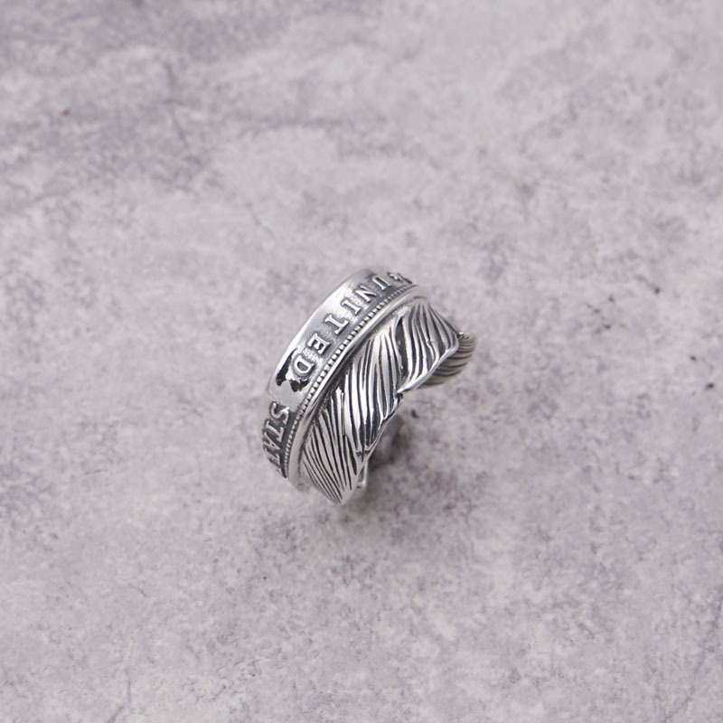 925 Sterling Silver Adjustable Band Rings Feather With Letters Vintage Gothic Punk Antique Designer Luxury Jewelry Accessories