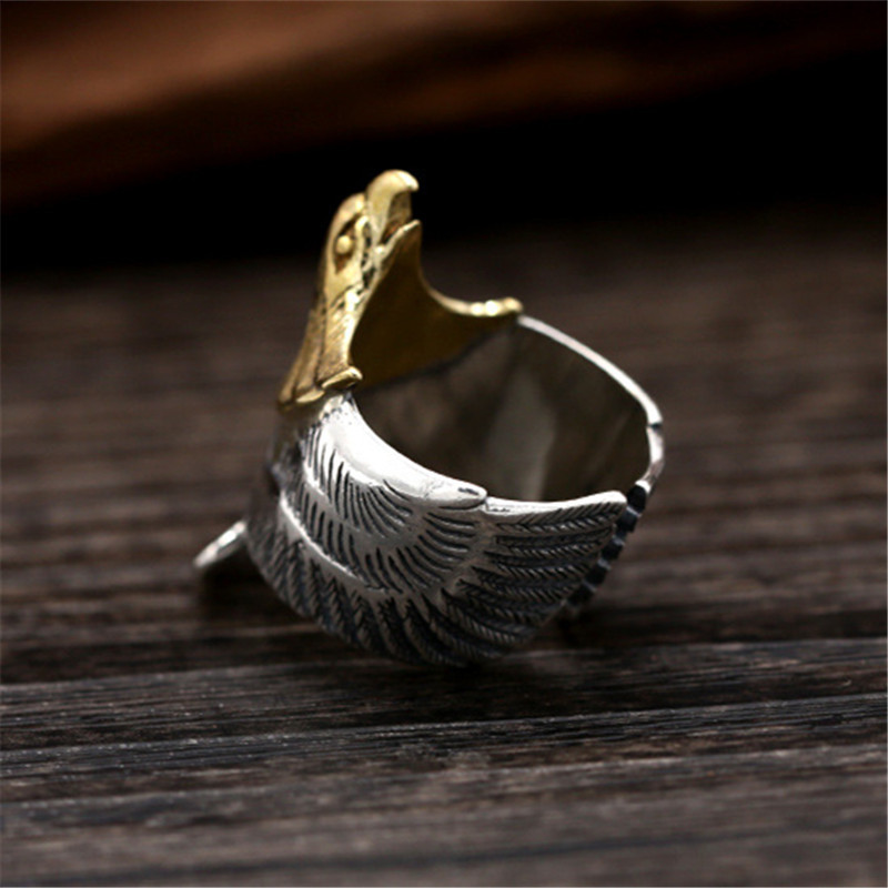 925 Sterling Silver Adjustable Band Rings Eagle With Goldend Head Vintage Gothic Punk Antique Designer Luxury Jewelry Accessories