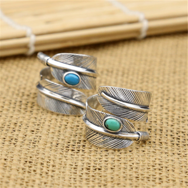 925 Sterling Silver Adjustable Band Rings With Turquoise stone Vintage Gothic Punk Antique Designer Luxury Jewelry Accessories