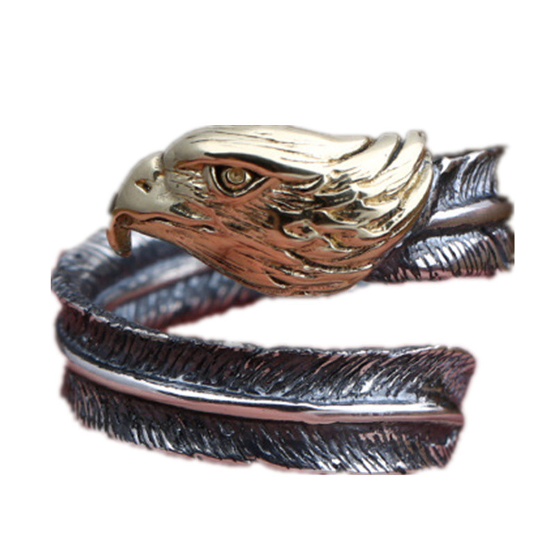 925 Sterling Silver Adjustable Band Rings Crooked Feather Eagle Head Vintage Gothic Punk Antique Designer Luxury Jewelry Accessories