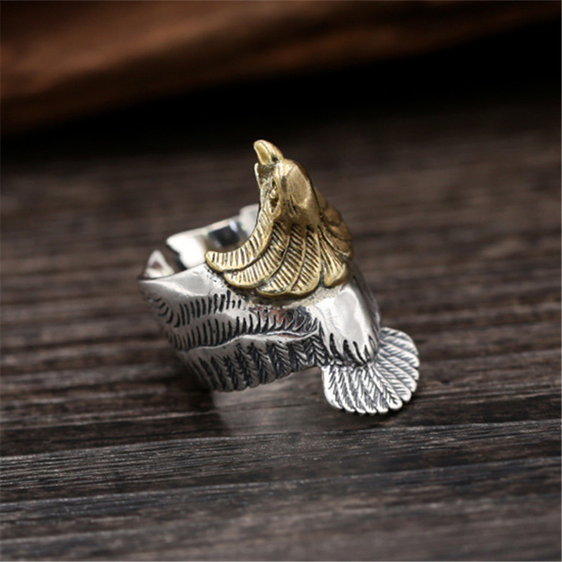 925 Sterling Silver Adjustable Band Rings Eagle With Goldend Head Vintage Gothic Punk Antique Designer Luxury Jewelry Accessories