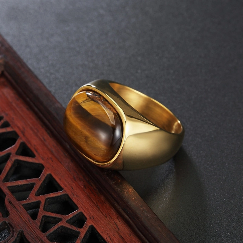 Stainless Steel Band Rings With Tiger Eye Stones American Europe Antique Handmade Designer Punk Hip-hop Luxury Jewelry Accessories