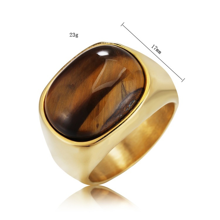 Stainless Steel Band Rings With Tiger Eye Stones American Europe Antique Handmade Designer Punk Hip-hop Luxury Jewelry Accessories