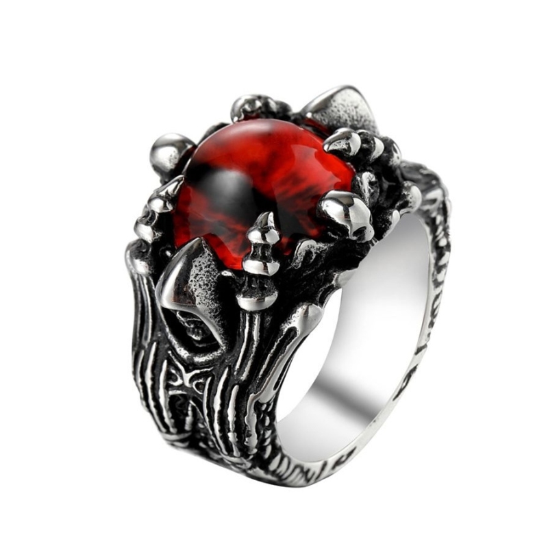 Stainless Steel Band Rings With Skull Eye Stones American Europe Antique Handmade Designer Punk Hip-hop Luxury Jewelry Accessories