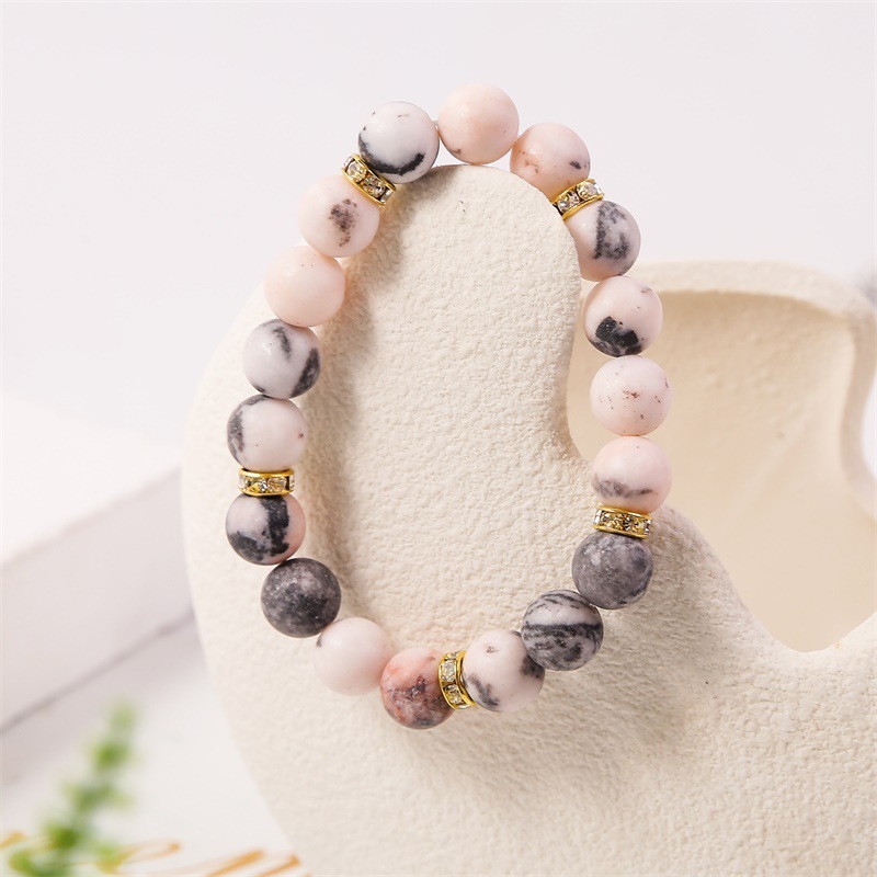 Pink Gemstone Beaded Elastic Bracelets Natural  Round Beads Fashion Jewelry Accessories Gifts