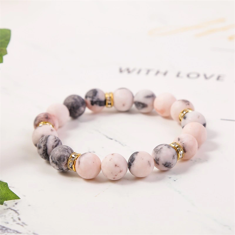 Pink Gemstone Beaded Elastic Bracelets Natural  Round Beads Fashion Jewelry Accessories Gifts