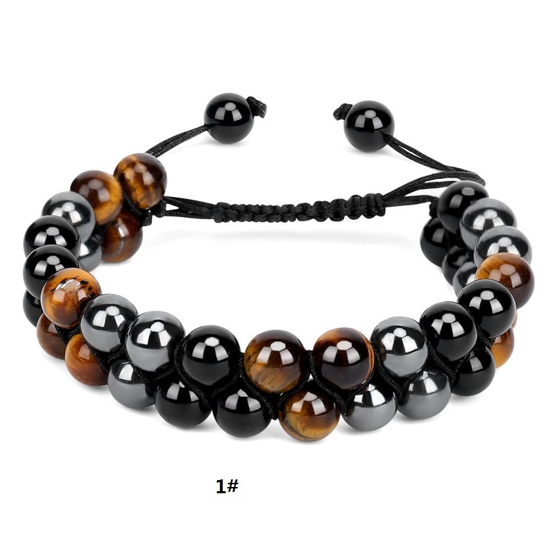 Gemstone Beaded Bracelets Adjustable Tiger eye agate mixed Double Layers Braided Fashion Jewelry Accessories Gifts