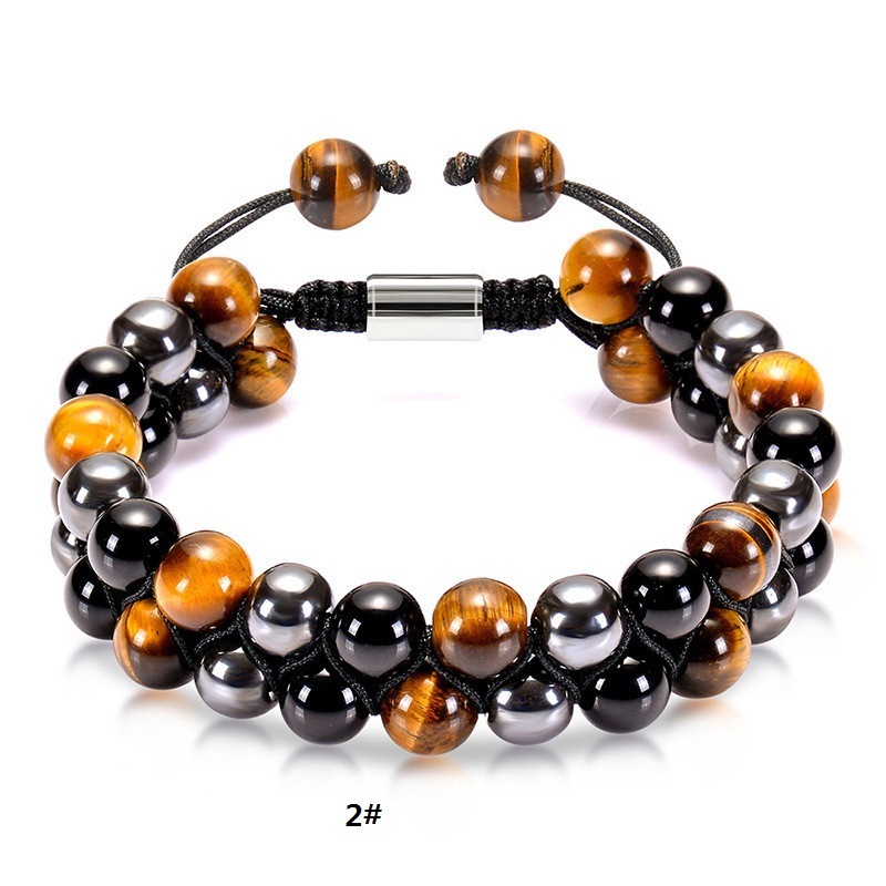Gemstone Beaded Bracelets Adjustable Tiger eye agate mixed Double Layers Braided Fashion Jewelry Accessories Gifts
