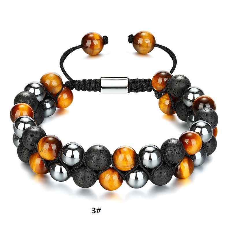 Gemstone Beaded Bracelets Adjustable Tiger eye agate mixed Double Layers Braided Fashion Jewelry Accessories Gifts