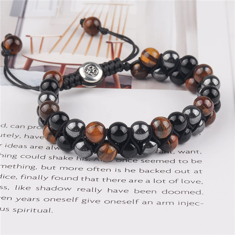 Gemstone Beaded Bracelets Adjustable Tiger eye agate mixed Double Layers Braided Fashion Jewelry Accessories Gifts