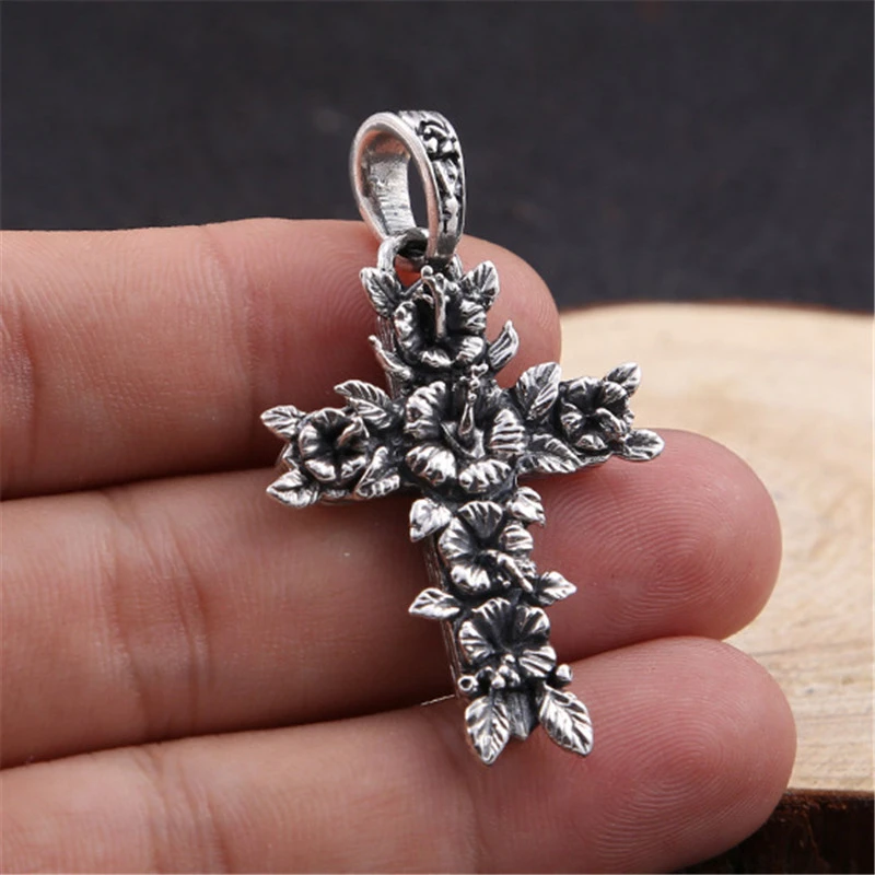 925 Sterling Silver Pendant Necklaces Flower cross Vintage Gothic Punk Hiphop Antique Designer Luxury Jewelry Accessories