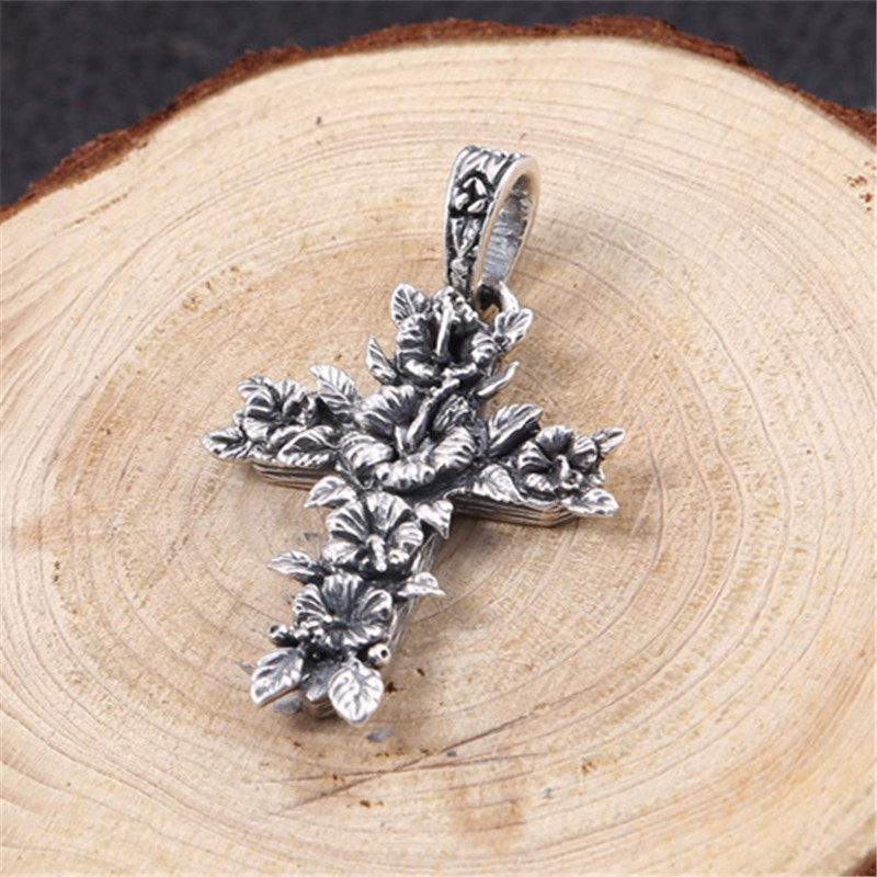 925 Sterling Silver Pendant Necklaces Flower cross Vintage Gothic Punk Hiphop Antique Designer Luxury Jewelry Accessories