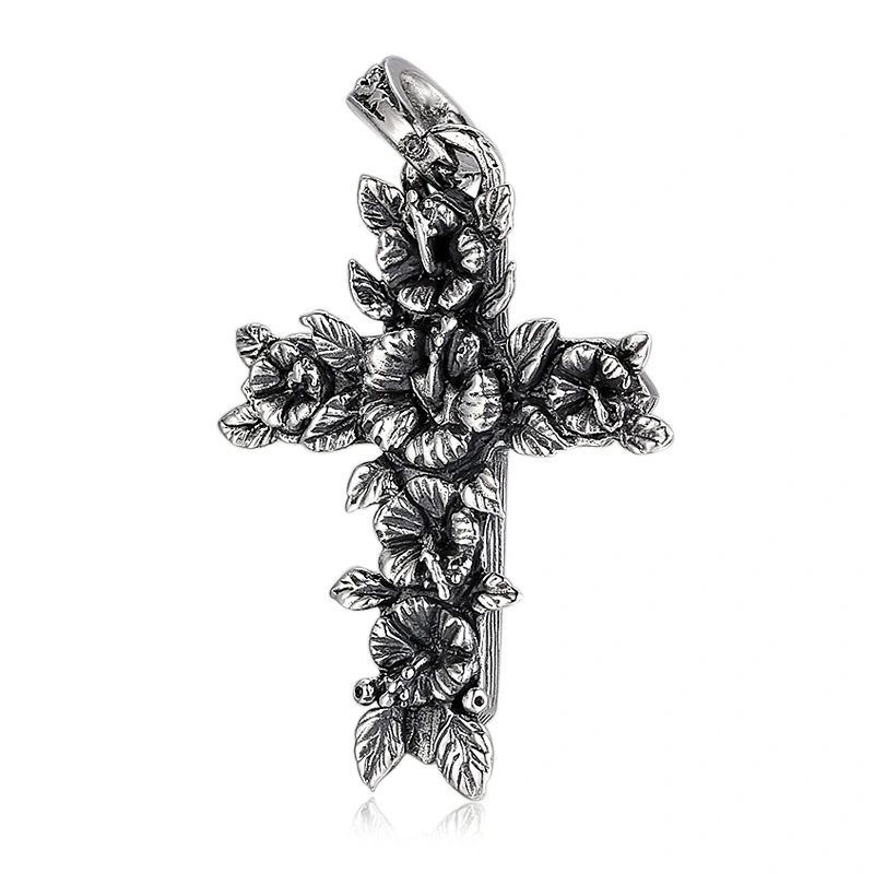 925 Sterling Silver Pendant Necklaces Flower cross Vintage Gothic Punk Hiphop Antique Designer Luxury Jewelry Accessories