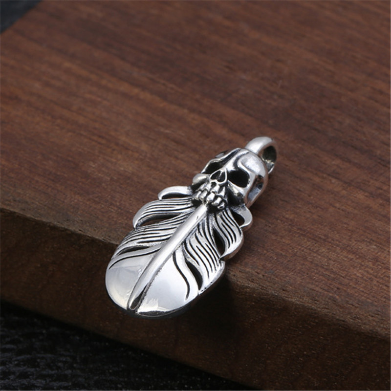 925 Sterling Silver Pendant Necklaces Skull Feather Vintage Gothic Punk Hiphop Antique Designer Luxury Jewelry Accessories