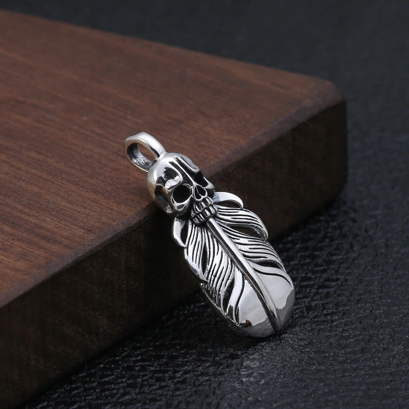 925 Sterling Silver Pendant Necklaces Skull Feather Vintage Gothic Punk Hiphop Antique Designer Luxury Jewelry Accessories