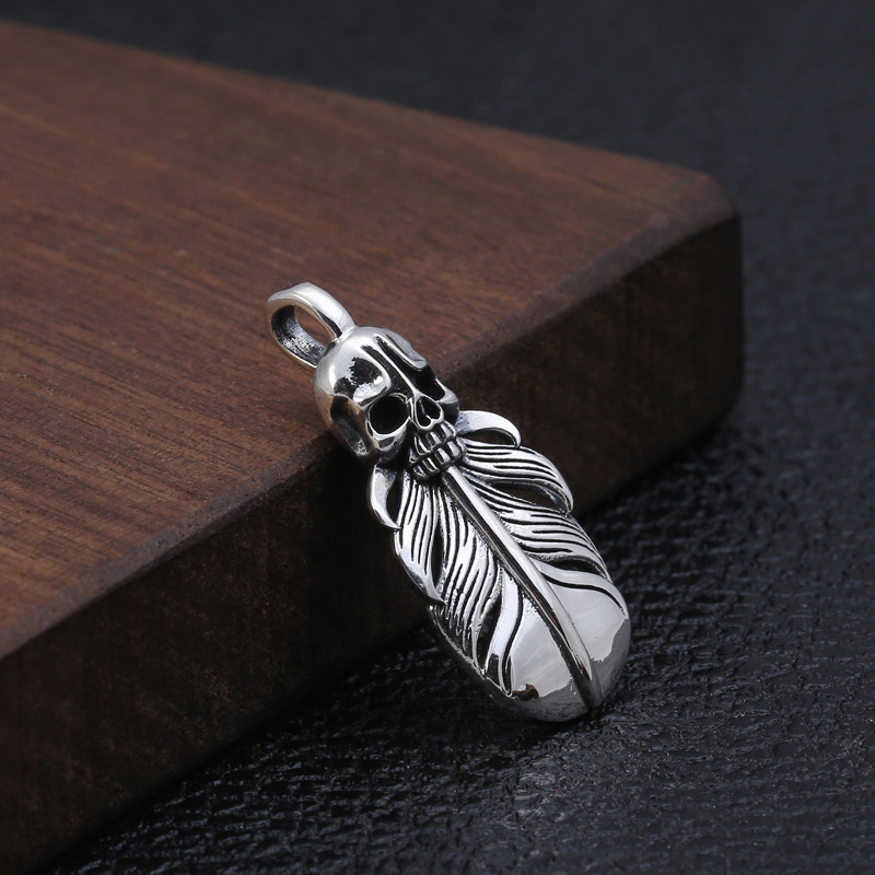 925 Sterling Silver Pendant Necklaces Skull Feather Vintage Gothic Punk Hiphop Antique Designer Luxury Jewelry Accessories