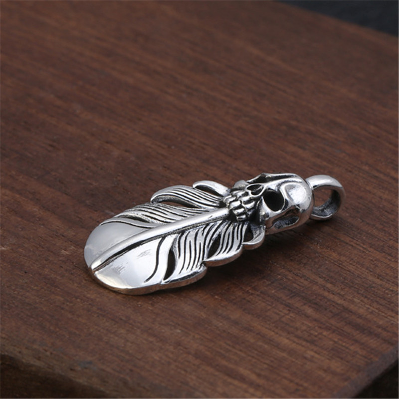 925 Sterling Silver Pendant Necklaces Skull Feather Vintage Gothic Punk Hiphop Antique Designer Luxury Jewelry Accessories