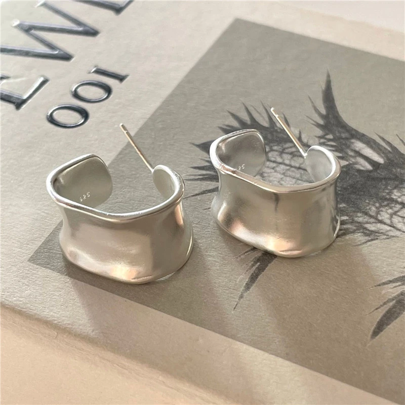 925 Sterling Silver Stud Earring C Type Minimalism Vintage Designer Luxury Jewelry Accessories