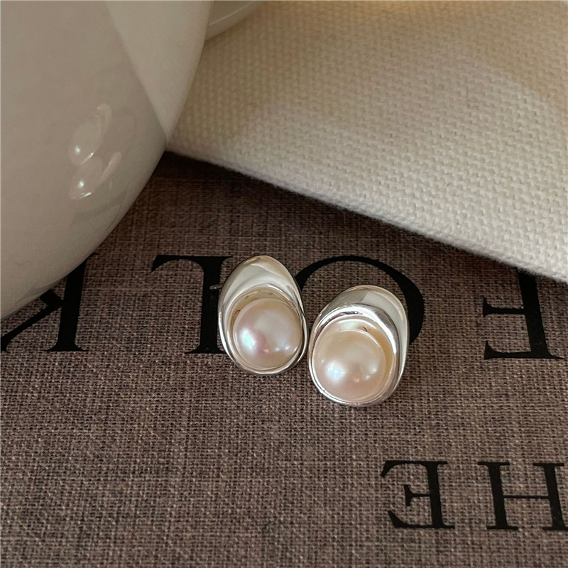 925 Sterling Silver Pearl Stud Earring Irregular Minimalism Vintage Designer Luxury Jewelry Accessories