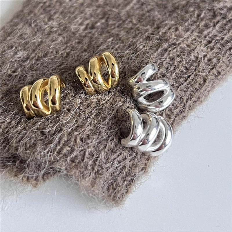 925 Sterling Silver Stud Earring Ripple Minimalism Vintage Designer Luxury Jewelry Accessories