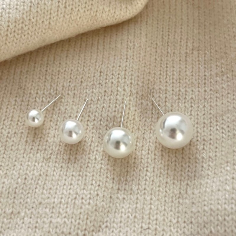 925 Sterling Silver Stud Earring White Round Pearls Minimalism Vintage Designer Luxury Jewelry Accessories