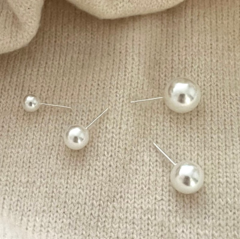 925 Sterling Silver Stud Earring White Round Pearls Minimalism Vintage Designer Luxury Jewelry Accessories