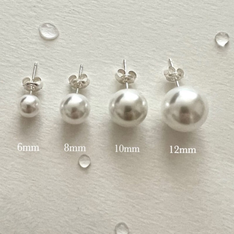 925 Sterling Silver Stud Earring White Round Pearls Minimalism Vintage Designer Luxury Jewelry Accessories