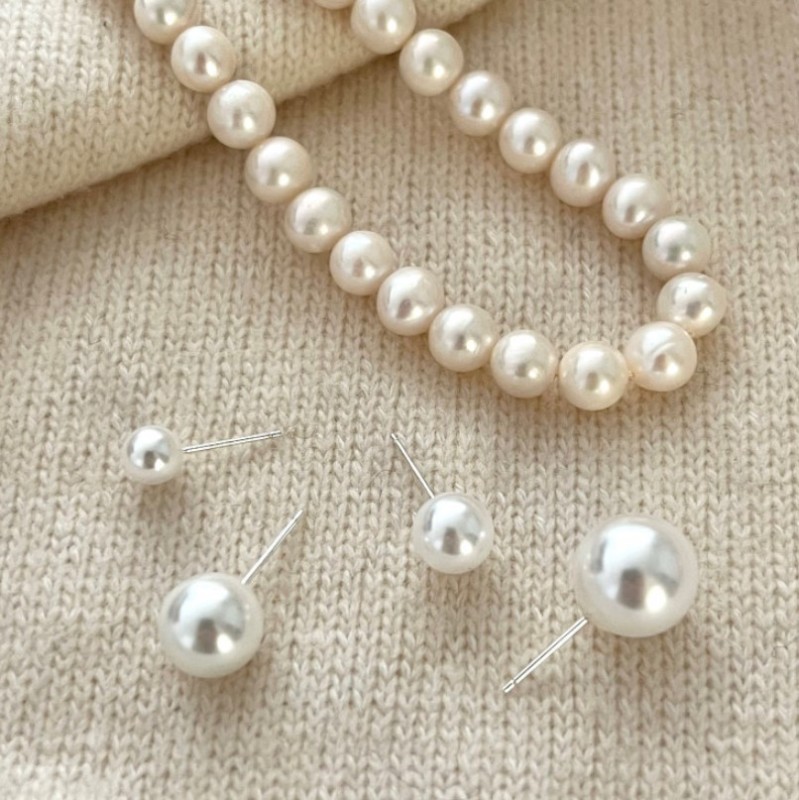 925 Sterling Silver Stud Earring White Round Pearls Minimalism Vintage Designer Luxury Jewelry Accessories