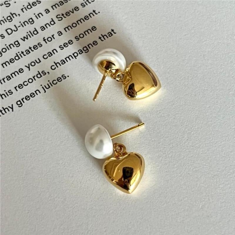 925 Sterling Silver Pearl Stud Heart Dangle Earring Minimalism Vintage Designer Luxury Jewelry Accessories