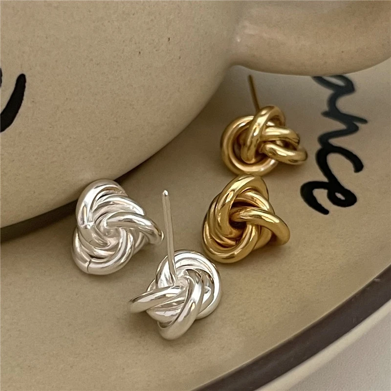 925 Sterling Silver Stud Earring Gold plated Knot Minimalism Vintage Designer Luxury Jewelry Accessories