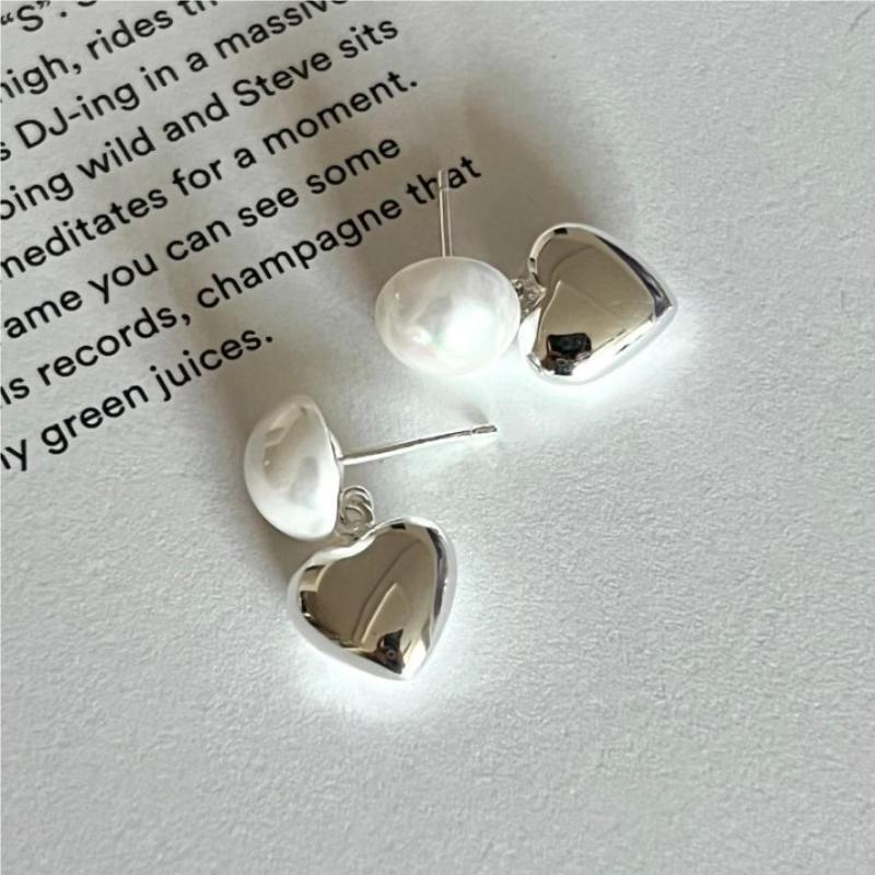 925 Sterling Silver Pearl Stud Heart Dangle Earring Minimalism Vintage Designer Luxury Jewelry Accessories