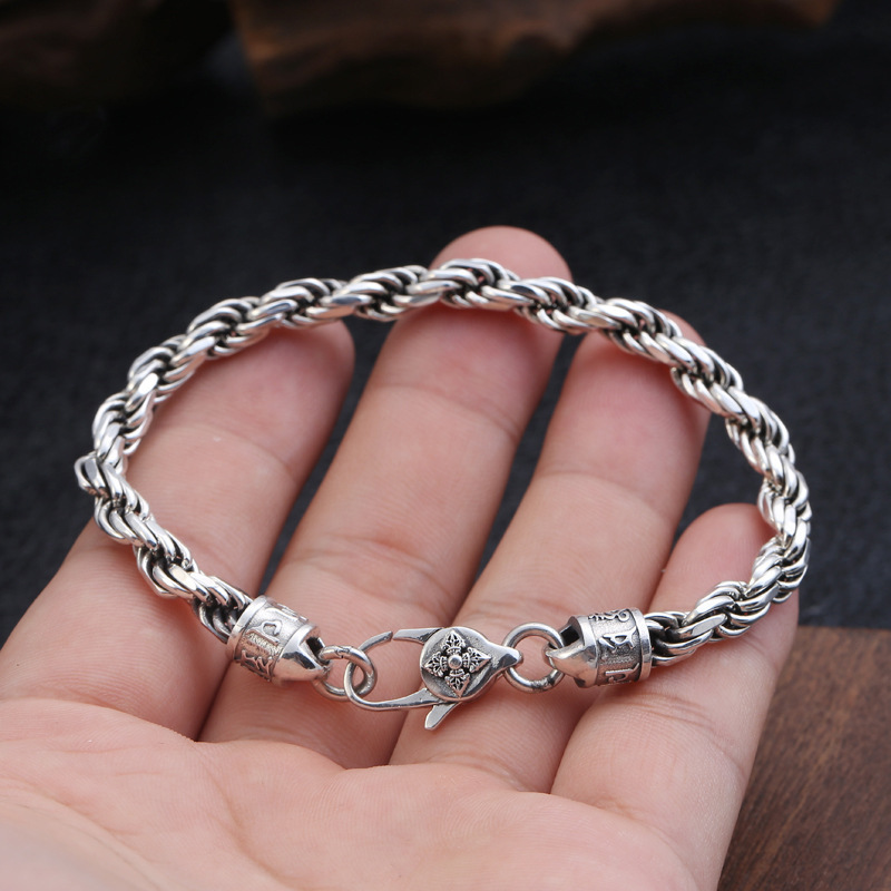925 Sterling Silver Twisted Link Chain Bracelets 4mm  Antique Gothic Punk Hip-hop Designer Handmade Luxury Jewelry Accessories