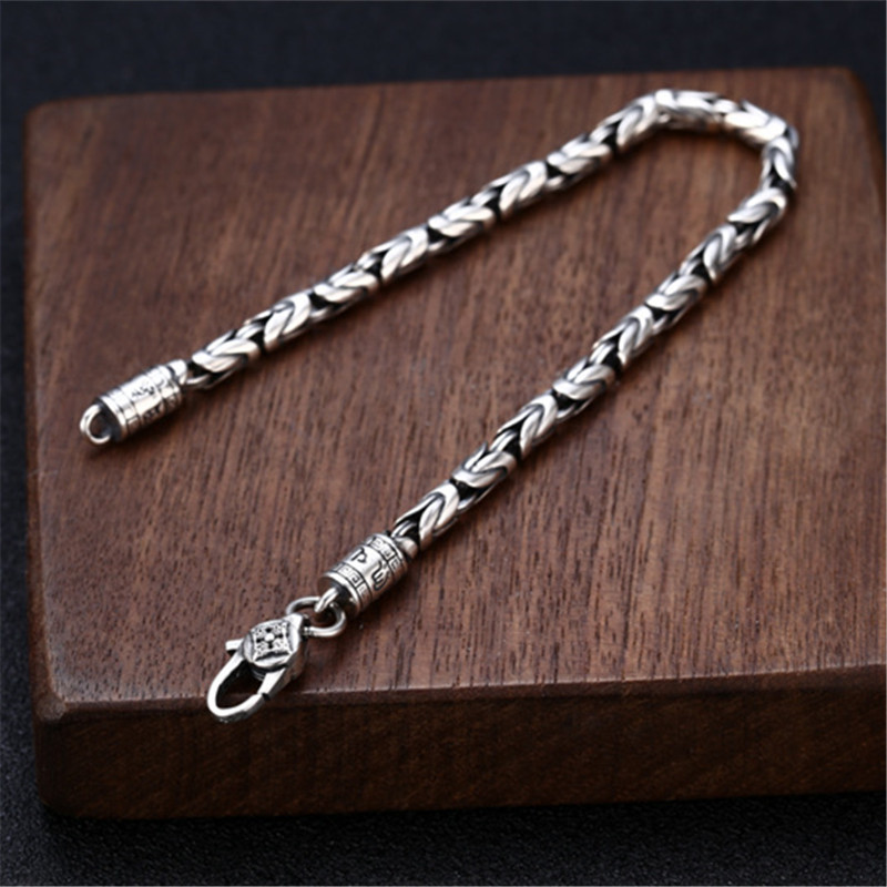 925 Sterling Silver Chain Bracelets Knoted Rope Link Antique Gothic Punk Hip-hop Designer Handmade Luxury Jewelry Accessories