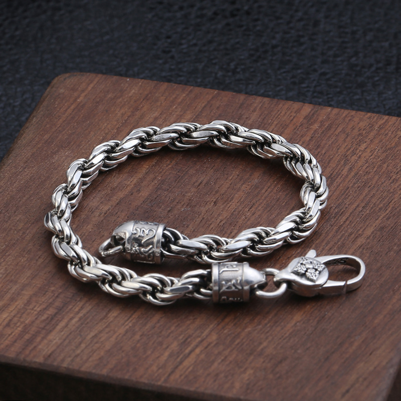 925 Sterling silver Link Chain Bracelets Twisted 6mm Width Vintage Punk Handmade Fashion Luxury Jewelry Accessories Gifts