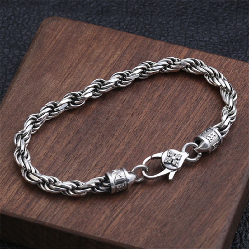 925 Sterling silver Link Chain Bracelets Twisted 6mm Width Vintage Punk Handmade Fashion Luxury Jewelry Accessories Gifts