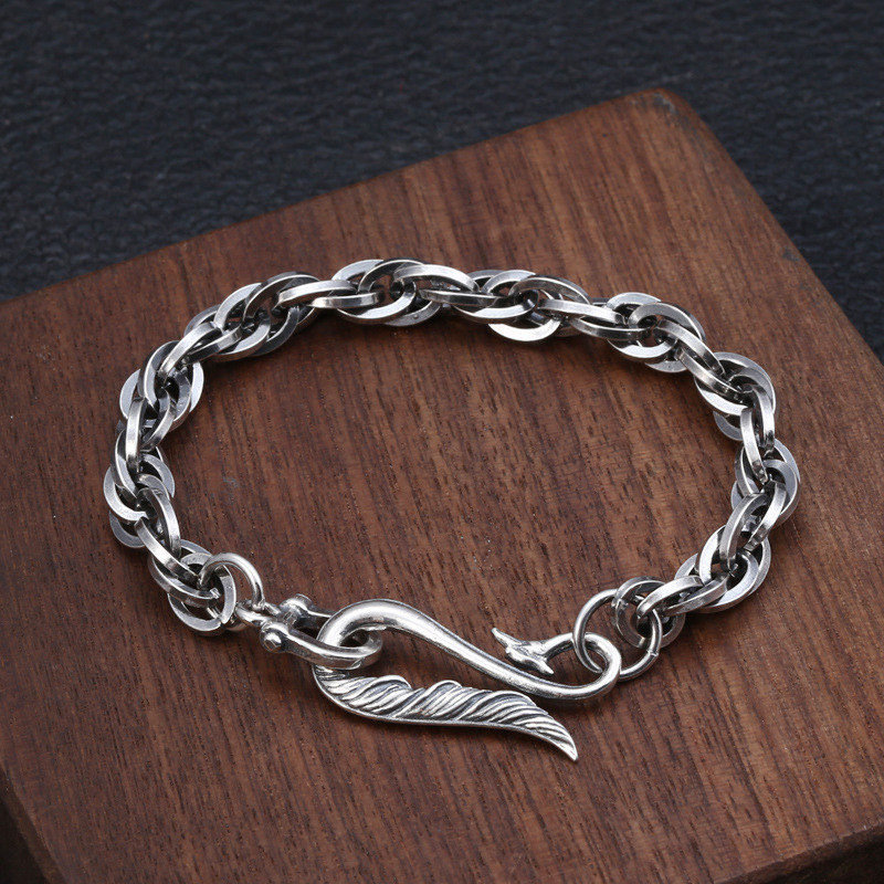 Solid 925 Sterling silver Link Chain Bracelets Twisted Eagle Hook Clasp 7mm Antique Vintage Punk Handmade Fashion Luxury Jewelry Accessories Gifts